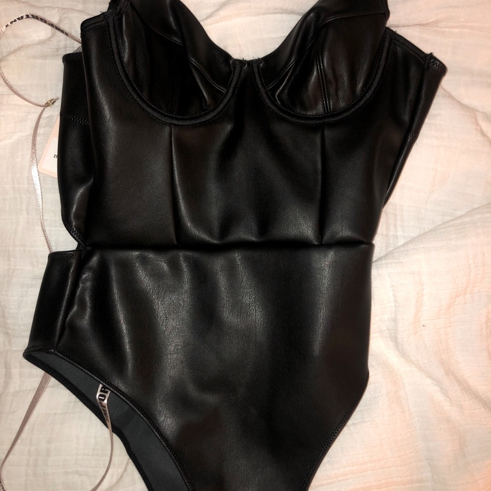 House Of CB Black Faux Leather Bodysuit